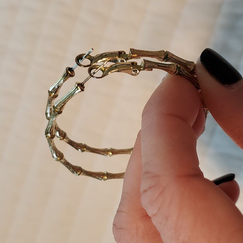Bamboo Gold Hoops - Picture 3 of 3